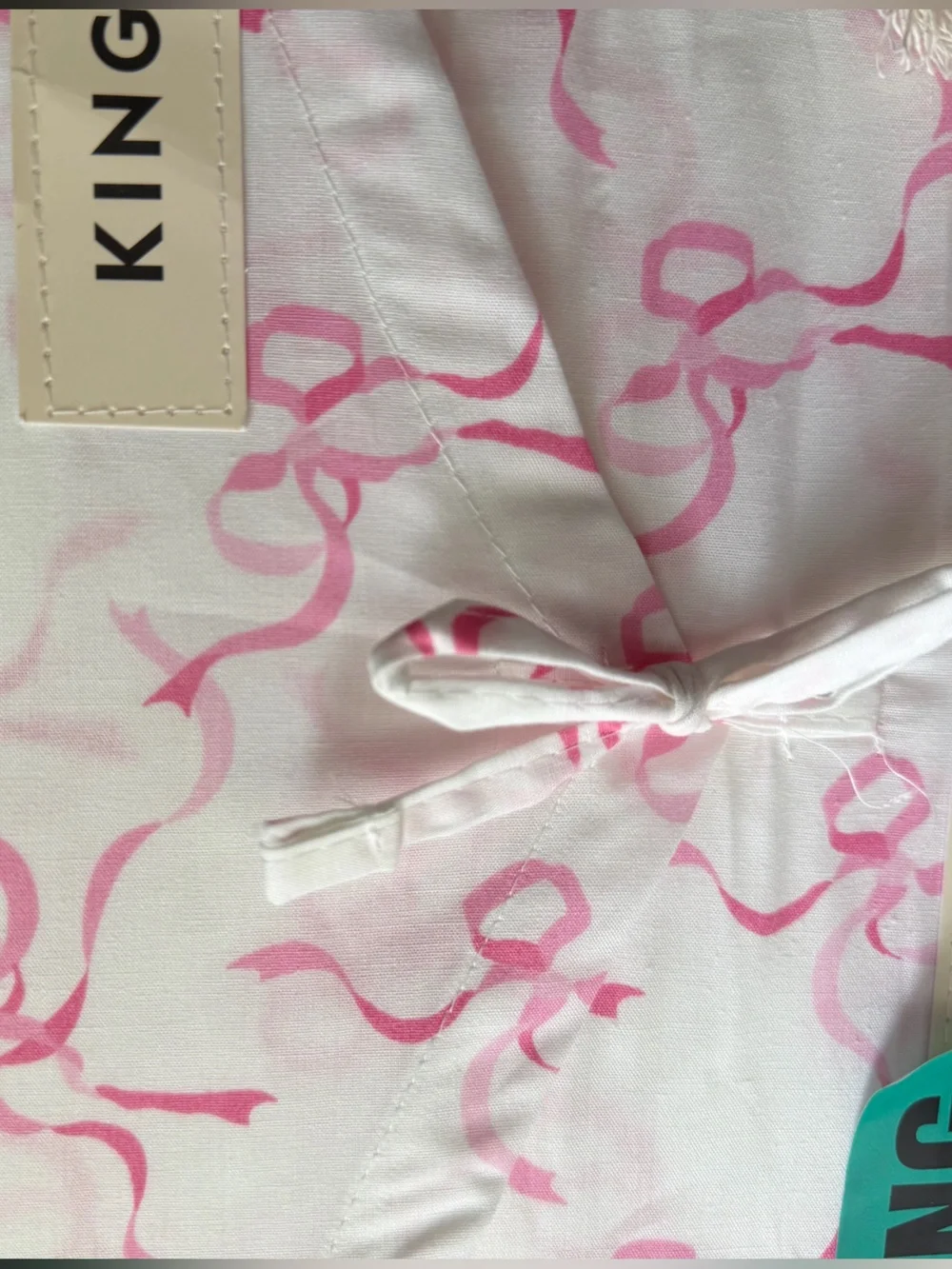 Laura Ashley pink trailing bows ribbon king sheet coquette shabby chic cottage